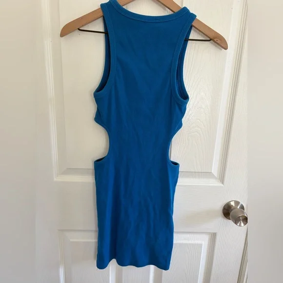 Zara Ribbed Cut Out Blue Mini Dress - Picture 6 of 8